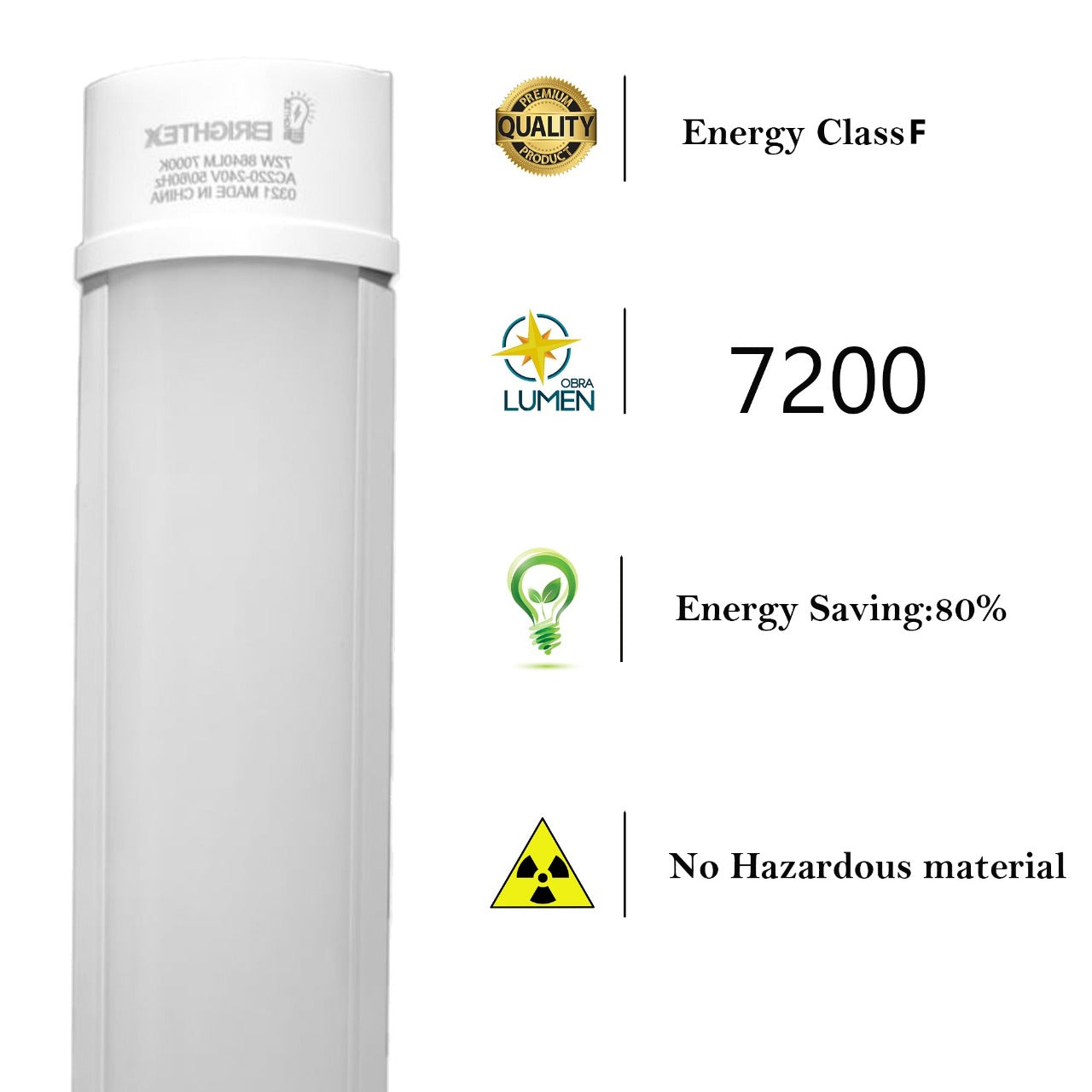 6FT LED Batten Light 72W – 6500K Cool White