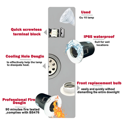 GU10 Holder downlight IP65, 35W Available in Various Colors