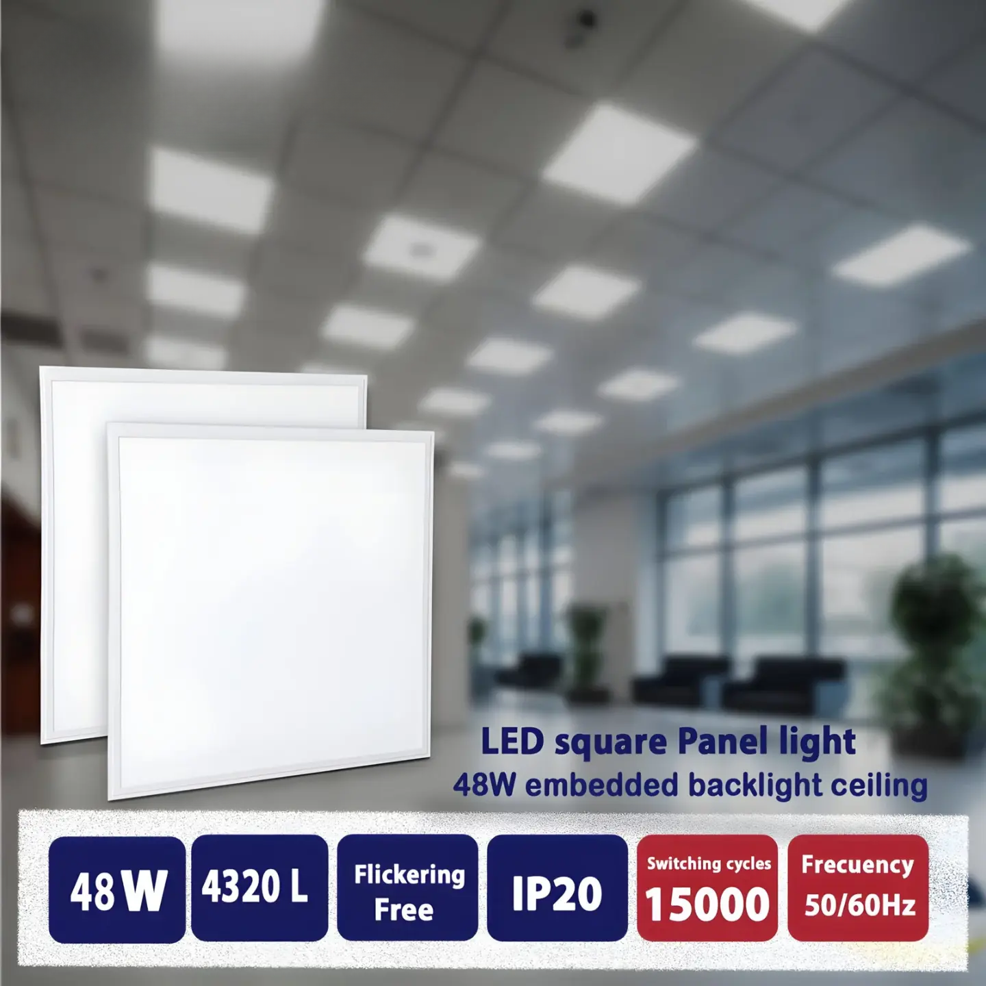 Square Recessed LED Panel Light 48W | 600×600mm