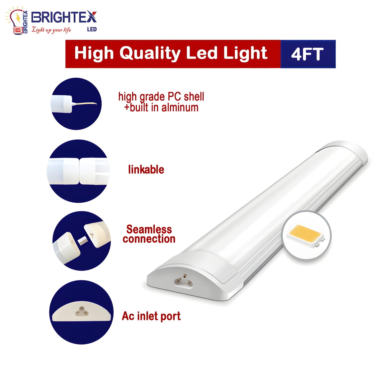 4FT LED Batten Light 50W Connectable